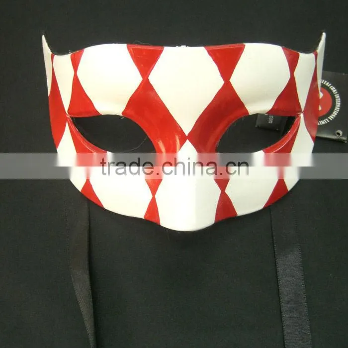 Plastic Pink Mask For Christmas With Black Feather