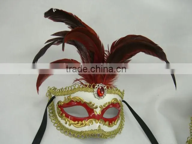 hand painting/fashion mask/venice feather masquerade mask/black/plastic/feater party mask