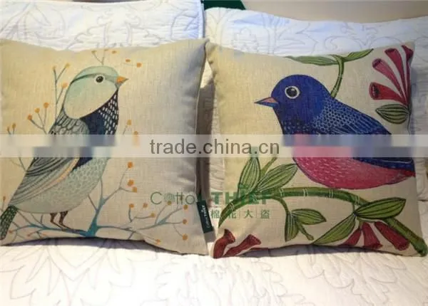 2014 New Design Lovely Bird Cartoon100% cotton wholesale cushion covers