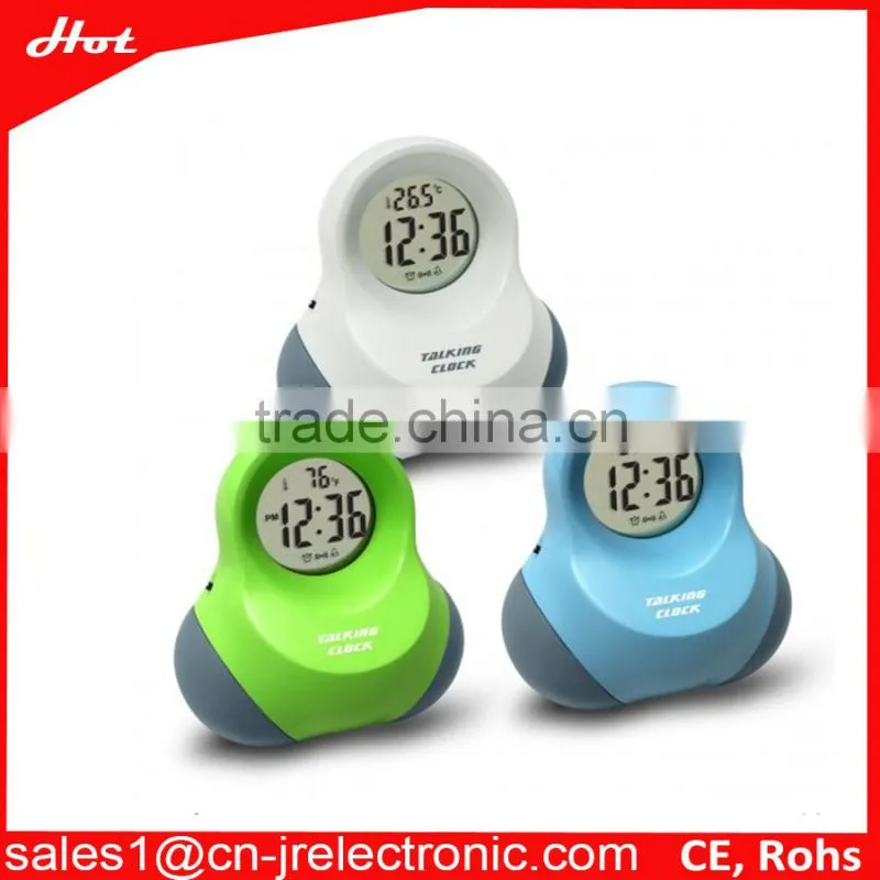 Unique touch activate time and temperature readout digital table clock for blind person