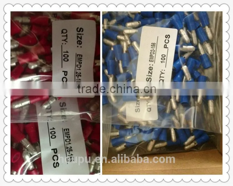 Insulated bullet Shaped Male and Female Crimp terminal,terminal types for electrical cable,copper crimp sleeves