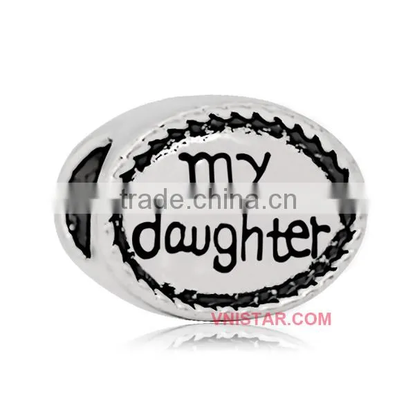 Vnistar Antique silver plated oval shped Friend & family name stamped European beads for bracelet jewelry PBD019
