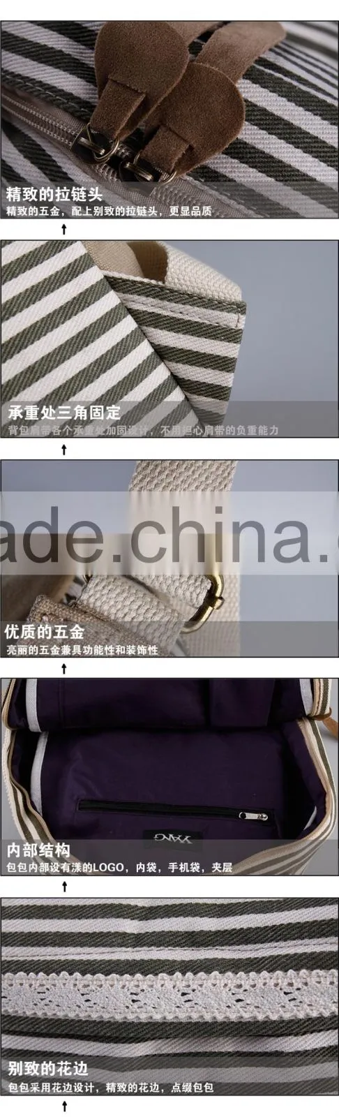 2016 new koeran fashion canvas streak backpack teenage backpack