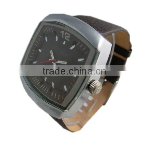 popuar cool leather band quartz logo men watch
