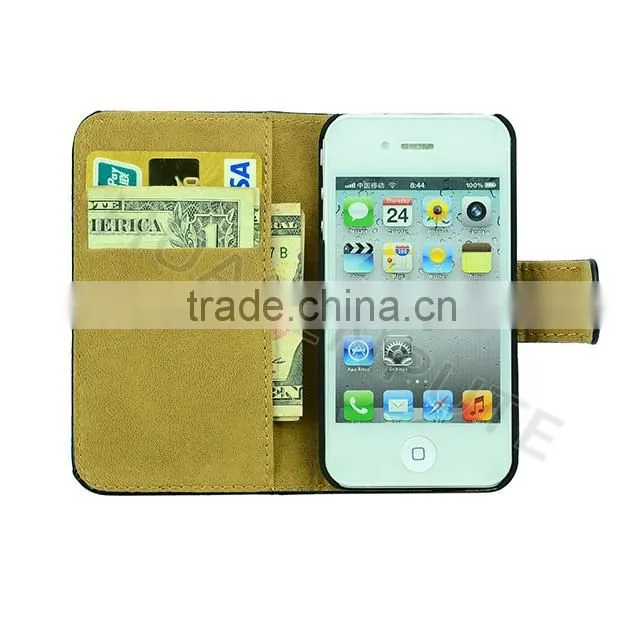 China Supplier High quality Flip Wallet Leather Case For iPhone4/4S