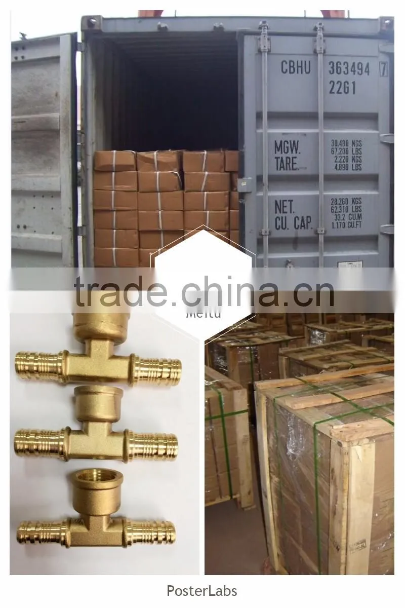 Hot forging no lead brass pex female tee fitting 1/2''-1''
