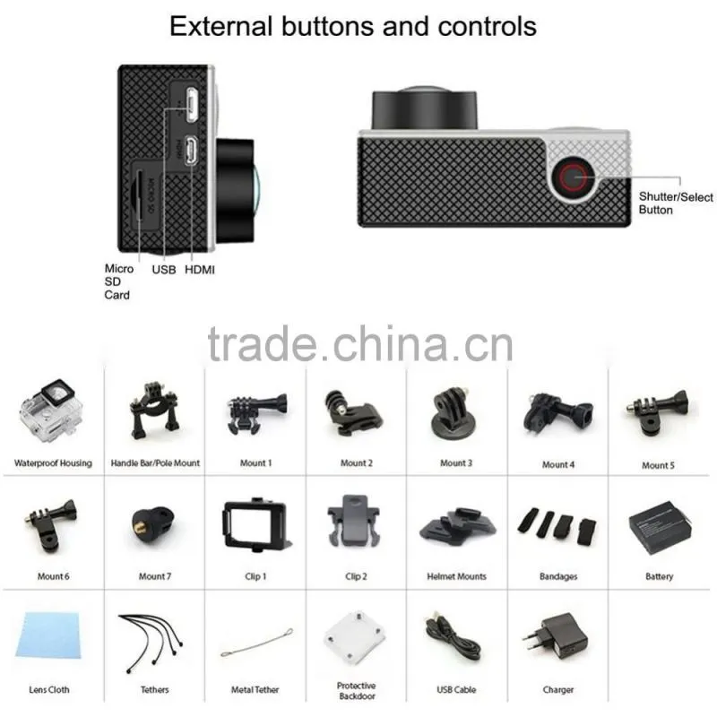 hot sales! WiFi Waterproof Dual Screen 4K 25fps/ 2.7K 30fps/ 1080P 60fps HD Sports Camera--DV-16