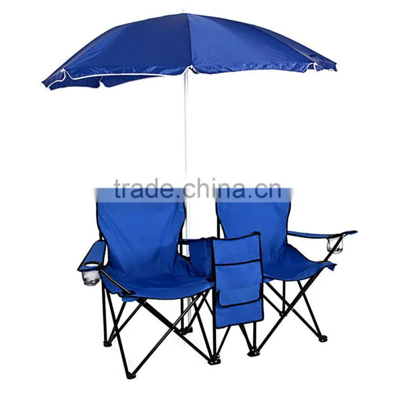 Picnic Double Folding Chair w/ Umbrella Table Cooler Fold Up Beach Camping Chair