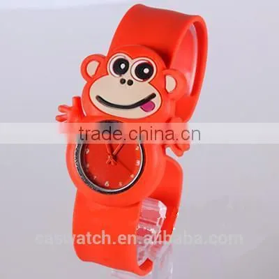 Cute naughty monkey shaped case silicone kids slap band watch