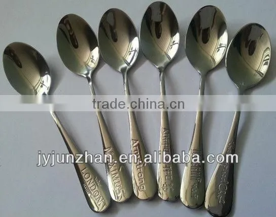 Metal teaspoon with logo with mirror polishing and golden color