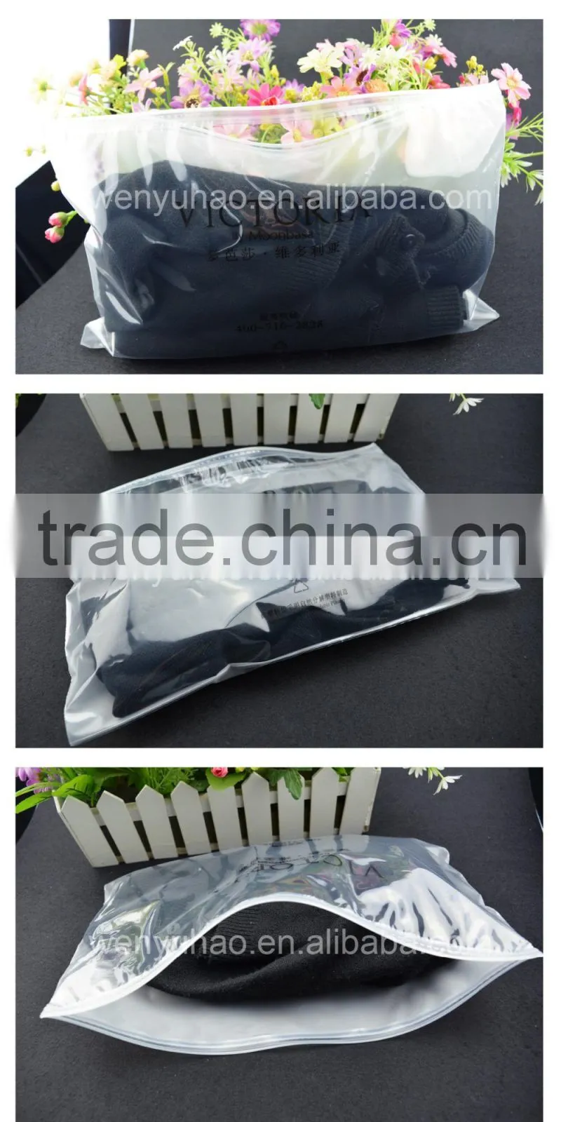 plastic clothes bags for packing , plastic bag zipper clothes poly bags