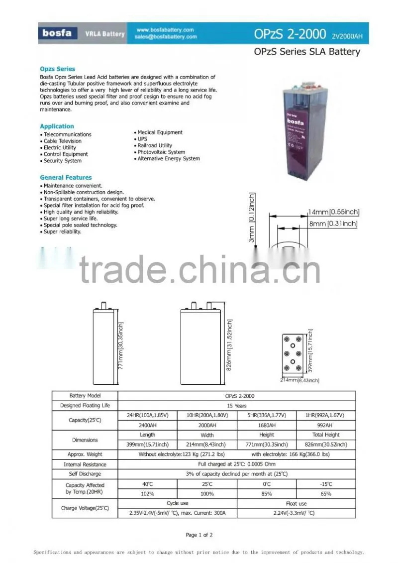 OPZS flooded lead acid battery water flood tubular battery tubular battery ups