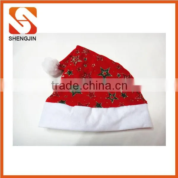 SJ-6732 Colorful star print Santa hat Red velvet Christmas hat