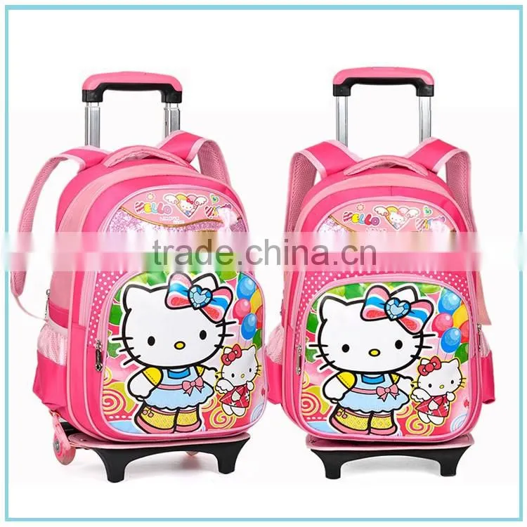 Chinese new design kids school bag with wheels for girls trolley bag for school