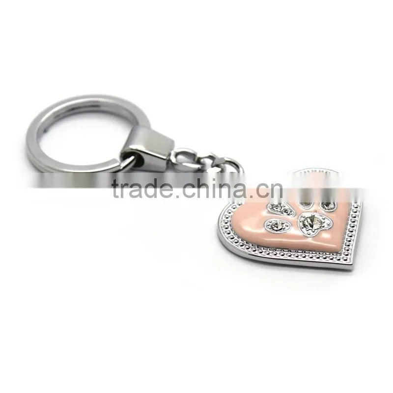 Heart Shaped Pink Enamel keychain with Stones