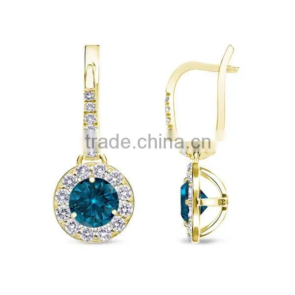 2016 925 sterling silver White Gold Blue Diamond Lever back stud earrings ladies earrings designs pictures