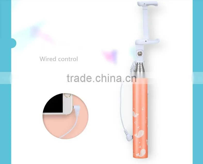 Cute Printing Foaming Handle Sefie Stick Travalling Portable Monopod selfie stick