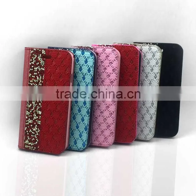Leather Flip Phone Cover Bling Bling Rhinestone Case For HTC Desire 728 828