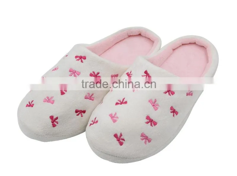 WOMEN'S bowknot WHITE IINDOOR SLIPPER WITH PINK PRINT