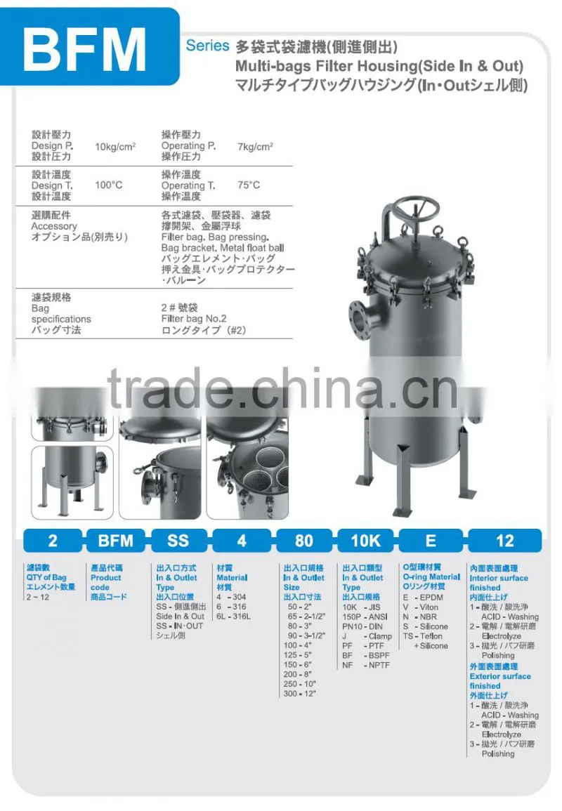 taiwan made stainless steel bag filter multi filter bag housing