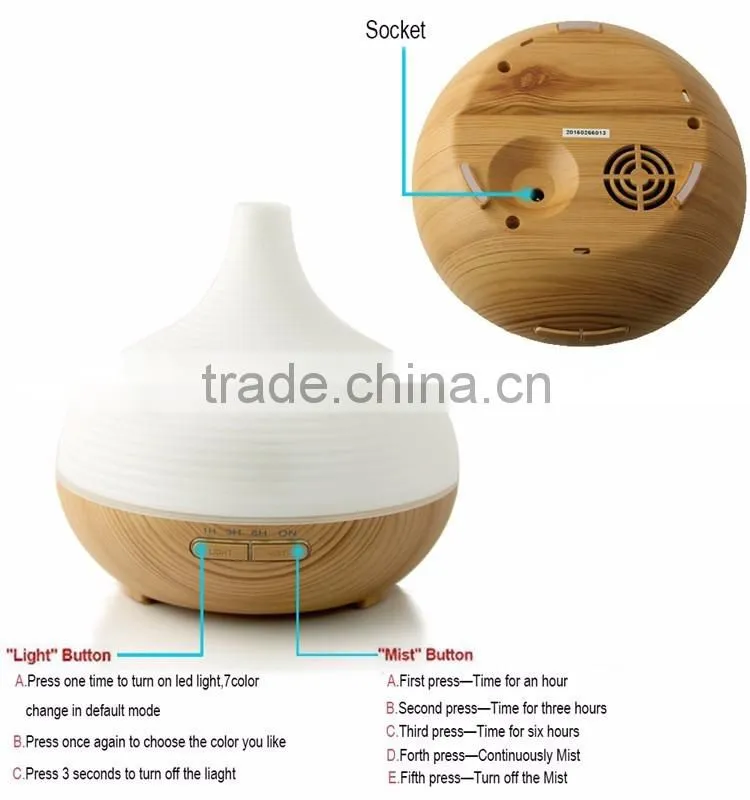 Changing Colored LED Lights Waterless Auto Shut-off Adjustable Mist Wooden Aroma Diffuser Bottle