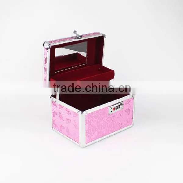 Aluminum Cosmetic Case Makeup Organizer SMALL 2-Tier Flower Lock Box