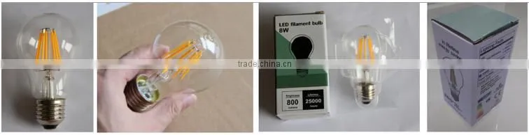 CE ROHS ERP 8W 800lm led bulb filament E27 led filament dimmable