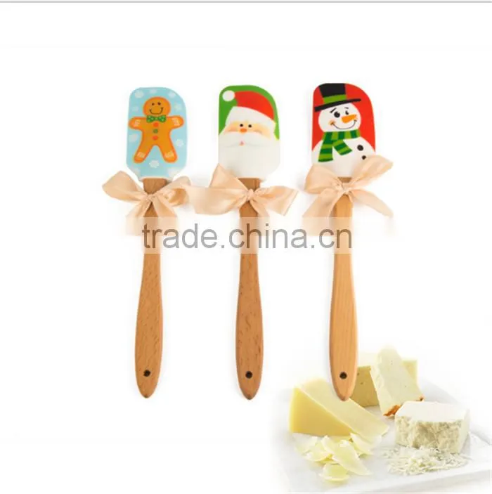 Silicone Head With Wooden Handle custom spatula for Christmas gifts cooking silicone spatula