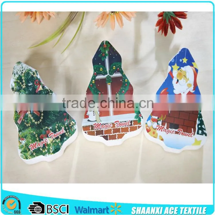 100% Cotton terry Christmas compressed towel Christmas holiday compressed magic towel