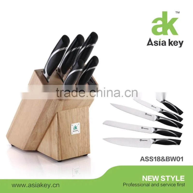 Practical complete kitchen knife set, professional s.s knife, wood block