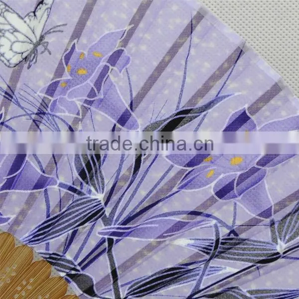 purple elegant silk bamboo fan with flower,business gift fan,wedding fan