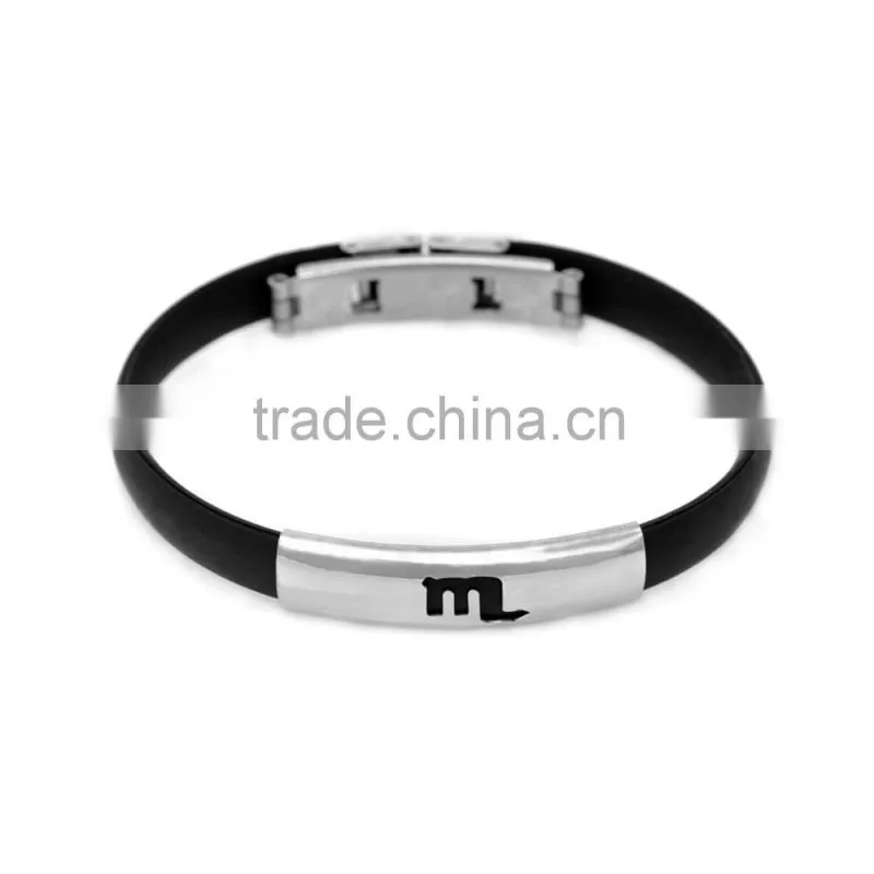 Wholesale New Arrival Stainless Steel Black Silicone Bangles With Clasp