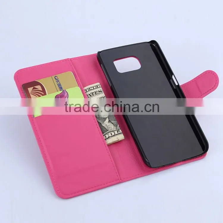 Factory Outlet Luxury Lichee Leather Flip Cover case with Wallet and Card Slot for Samsung GALAXY S6