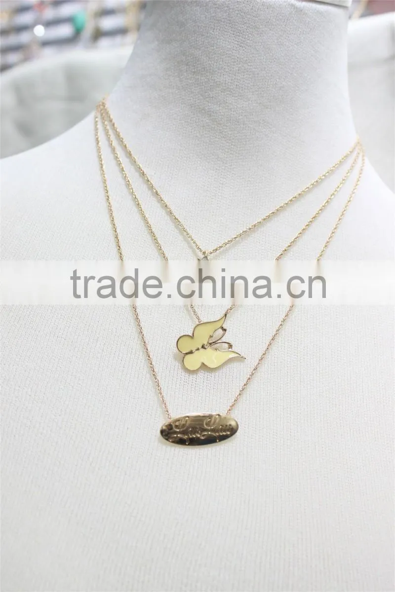 Gold Chain Layered Set Necklace w/Clear Teardrop Diamond Yellow Butterfly Metal Necklace 2016 Fashion Style Wholesale