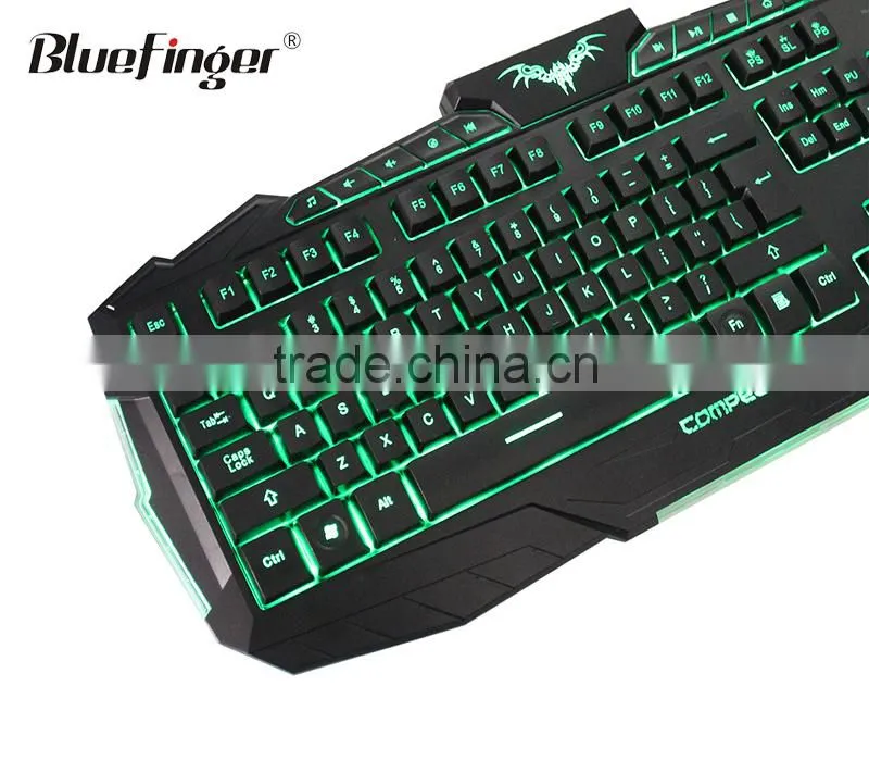 OEM USB wired raised keyboard with green blue backlit for gaming