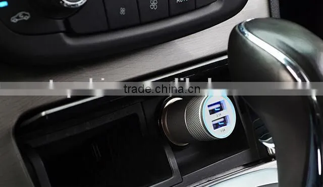 China manufacture 3.1A dual USB car charger with bullet shape usb cigarette car charger, car usb charger