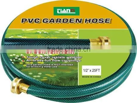 PVC Green Shrinking Garden Hose PIpe with brass coupling