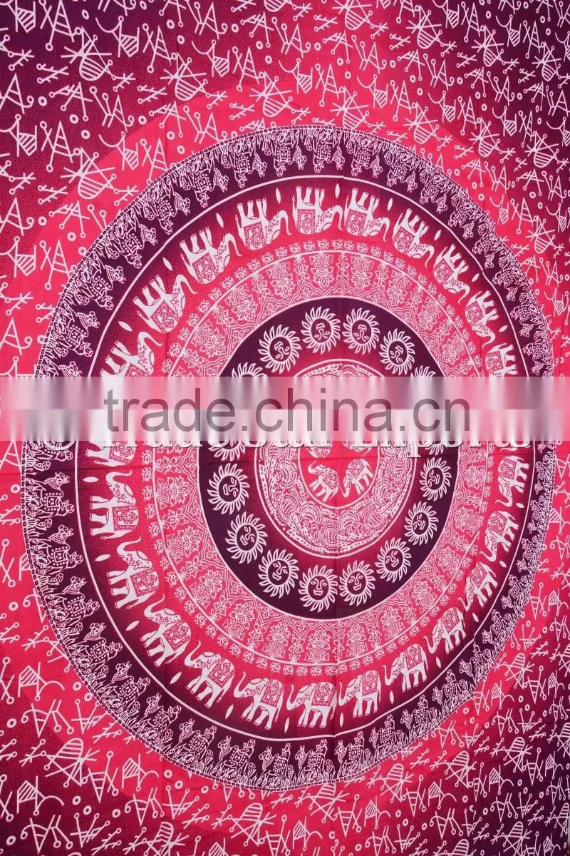 Indian Ombre Gypsy Elephant Hippie Mandala Wall Art Queen Cotton Boho Wall Hanging Home Decorative Ethnic Tapestry