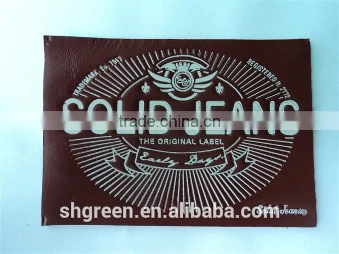 Brass button synthetic garment leather tag for canvas trousers