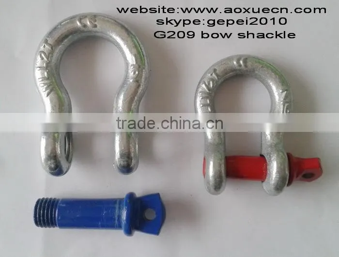 Galvanized safe screw pin bow shackle, crane rigging shackle