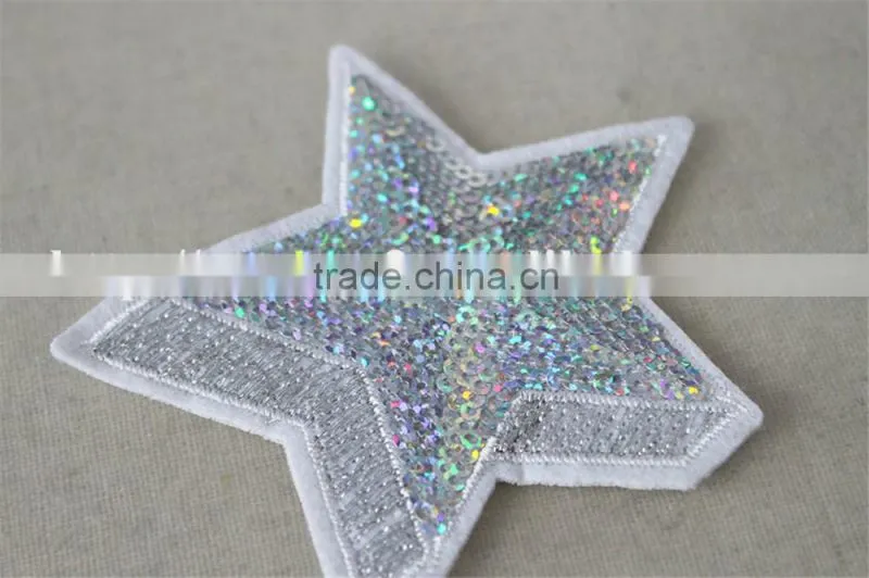 hot selling custom 3d star pattern sequin patch embroidery trim polyester material for wholesale