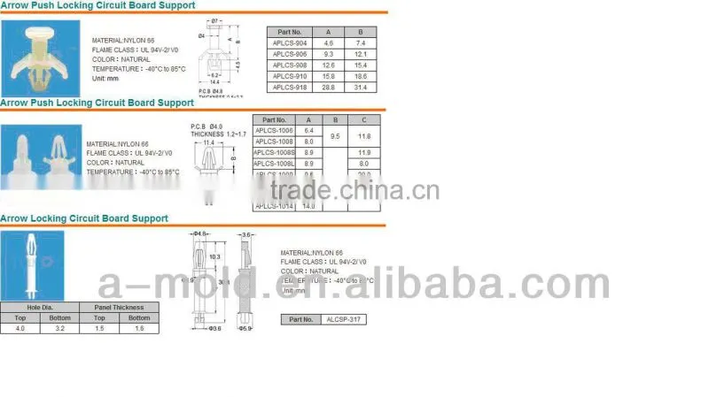 NYLON 66 Push Locking Circuit Board Support PCB spacer support
