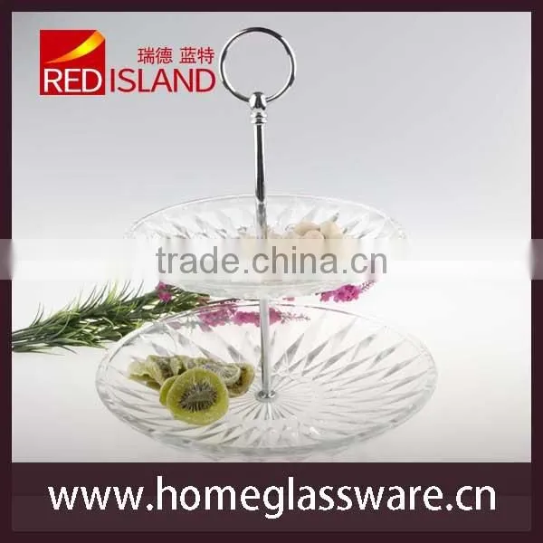 2 tier glass cake plate set with metal holder one