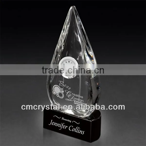 2016 black base clear crystal trophy with silver clock