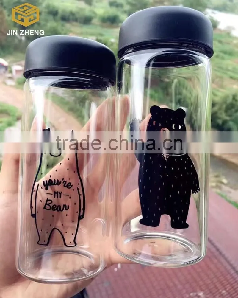 stocked 10oz glass water bottle with colorful lid