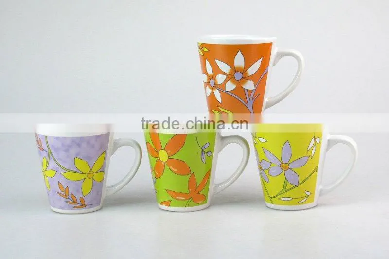 Set of 3 porcelain tea cup set with decal printing