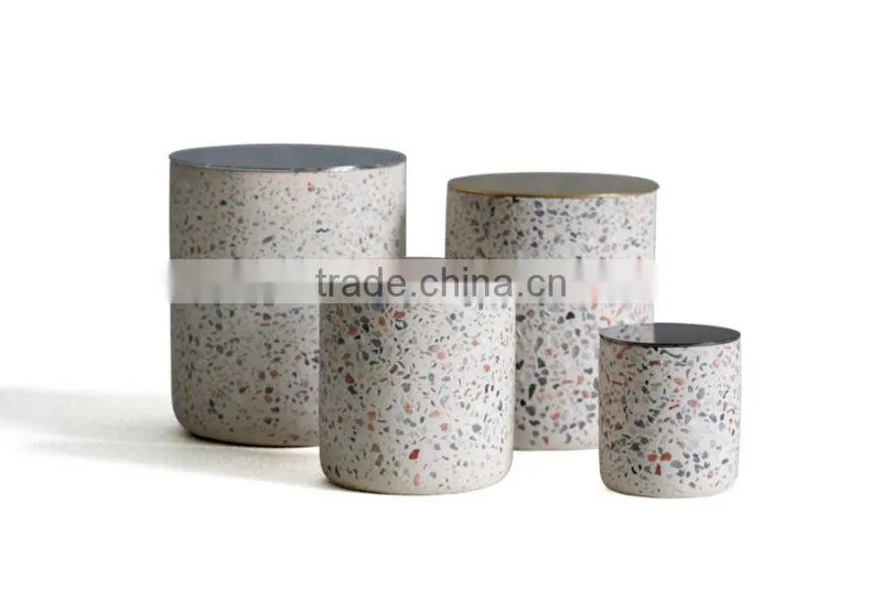 Concrete Terrazzo Candle Cup With Black Metal Lid