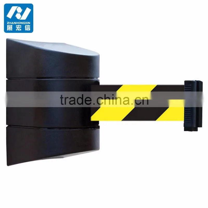 wall mount crowd control barrier ,black body with yellow and black stripe belt - 10m