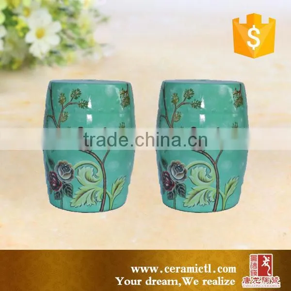 Painted sky blue ceramic garden stool