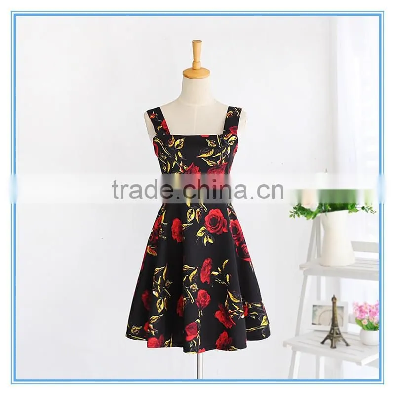 Ladies Western Fashion Summer Umbrella Floral Casual One Piece Dress Designs